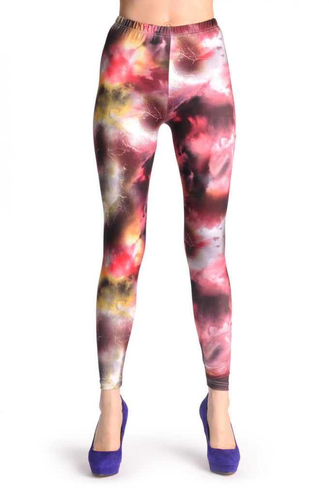 Liss Kiss Burgundy Yellow & Green Galaxy - Leggings