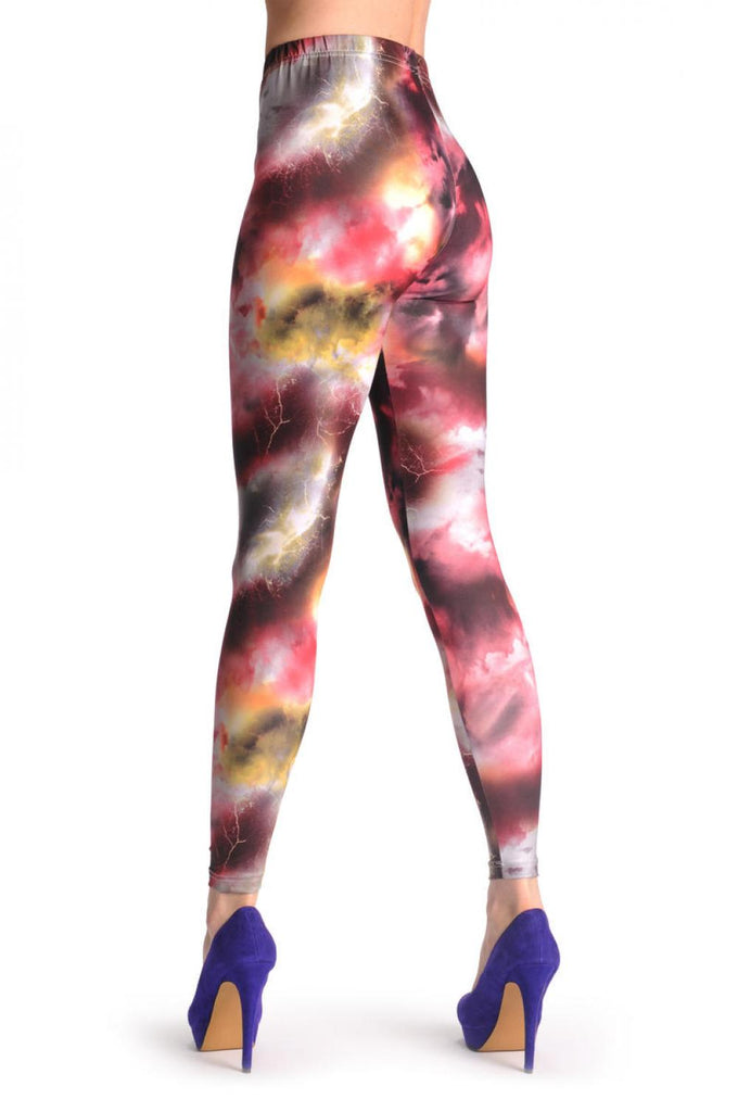 Liss Kiss Burgundy Yellow & Green Galaxy - Leggings