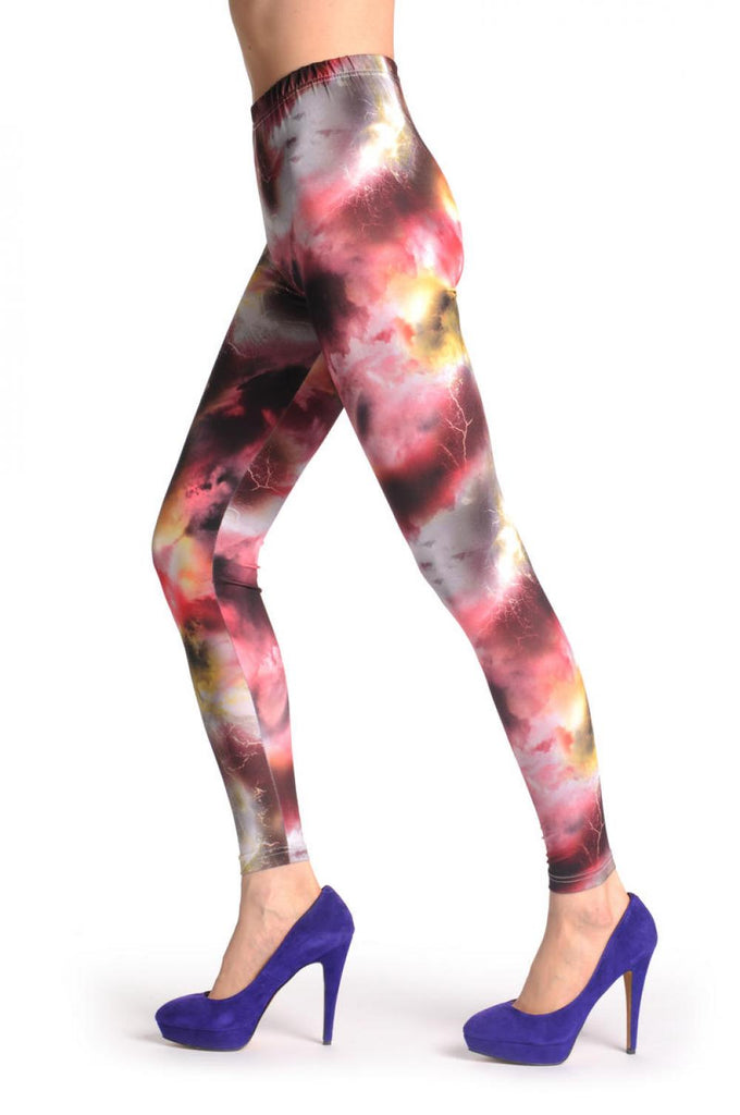 Liss Kiss Burgundy Yellow & Green Galaxy - Leggings