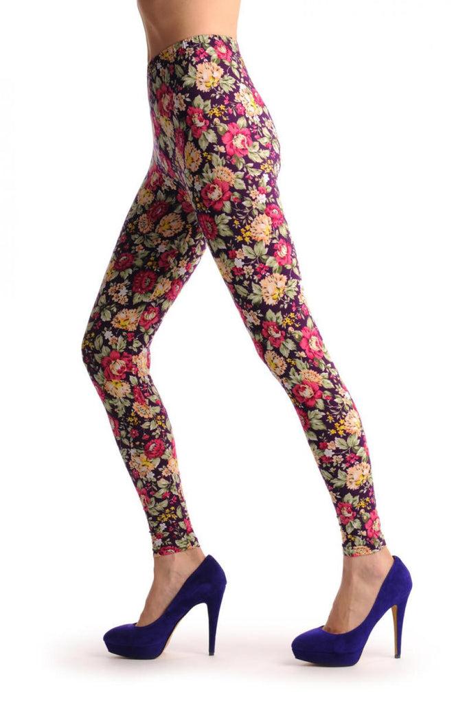 liss kiss Chrysanthemum Flowers On Purple - Leggings