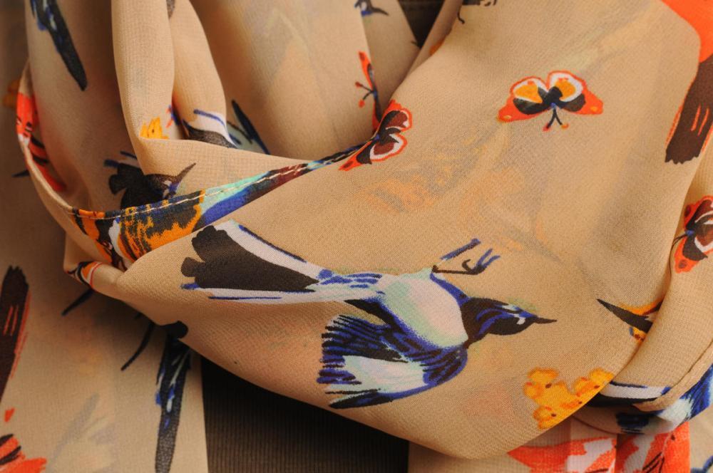 Liss Kiss Colourful Birds On Mocha - Scarf