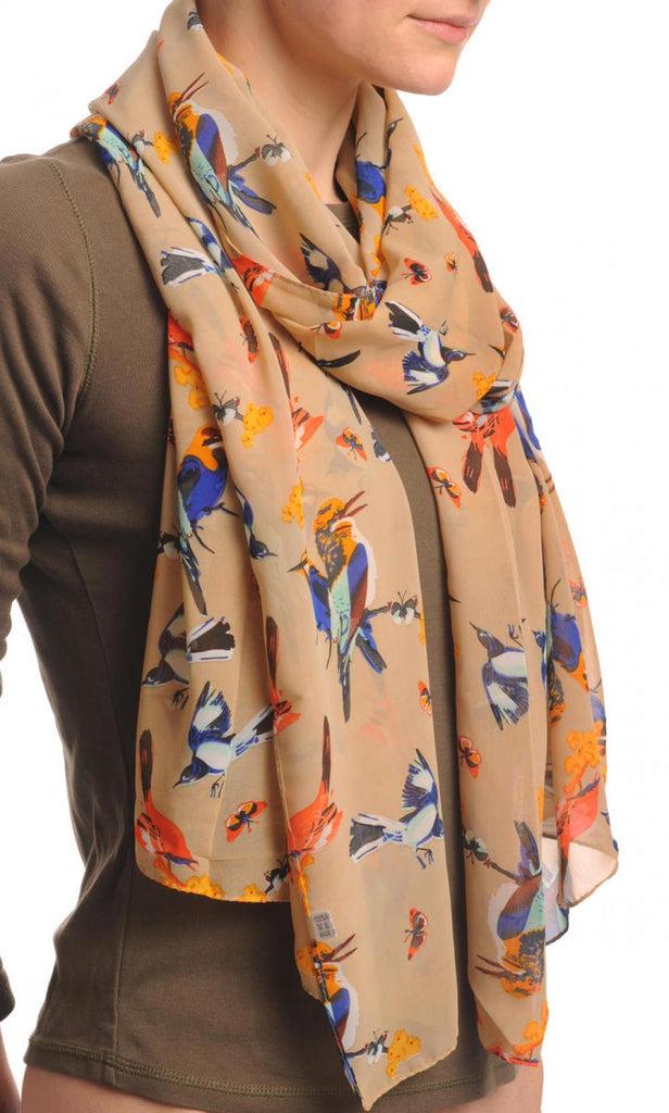 Liss Kiss Colourful Birds On Mocha - Scarf