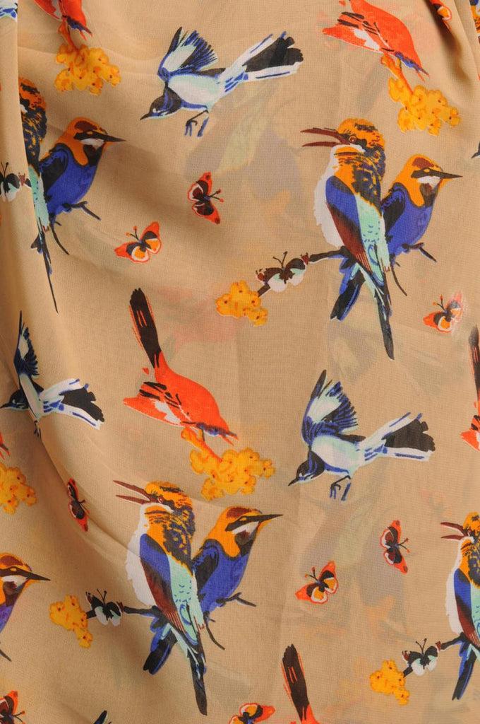 Liss Kiss Colourful Birds On Mocha - Scarf