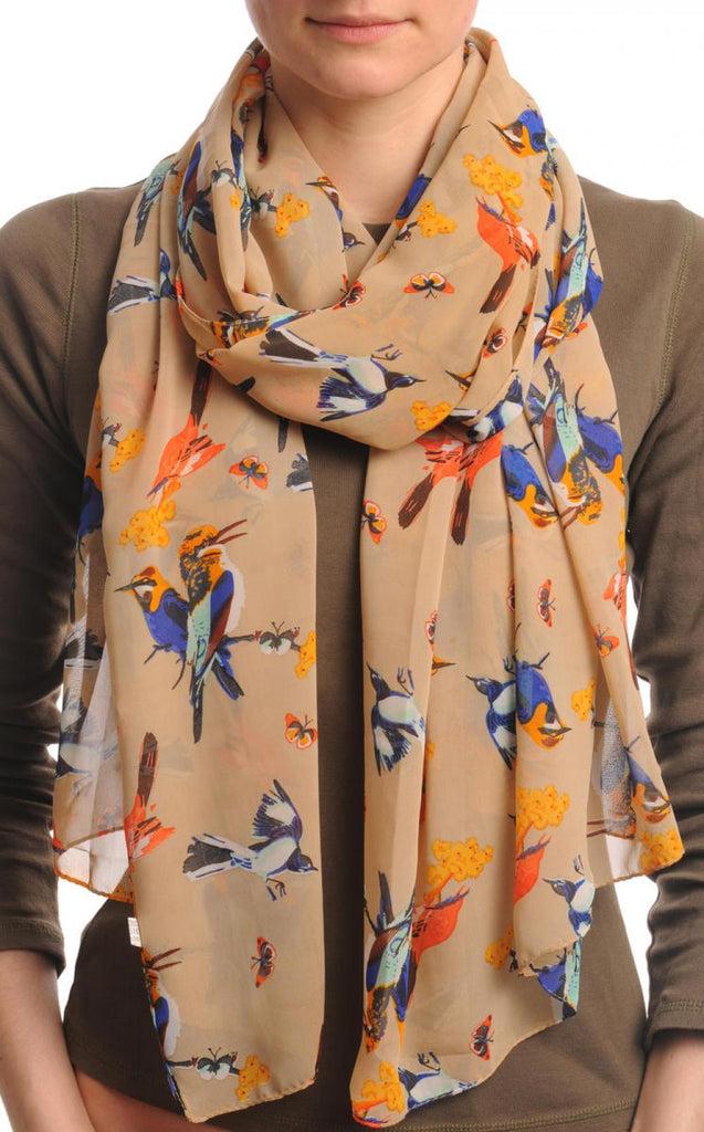 liss kiss Colourful Birds on Mocha - Scarf