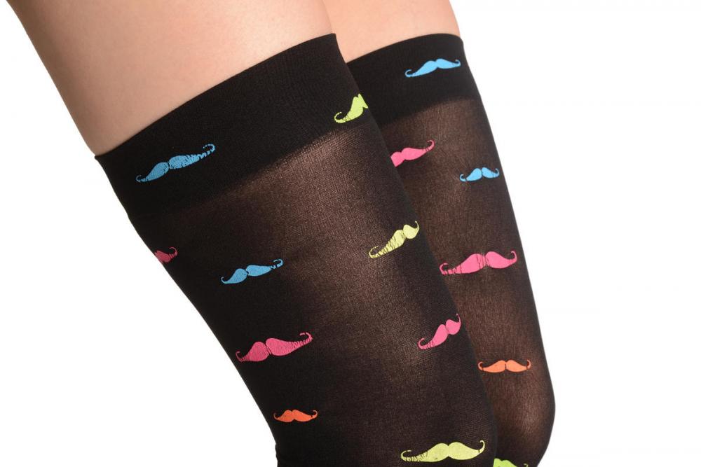Liss Kiss Colourful Moustaches On Black - Hold Ups