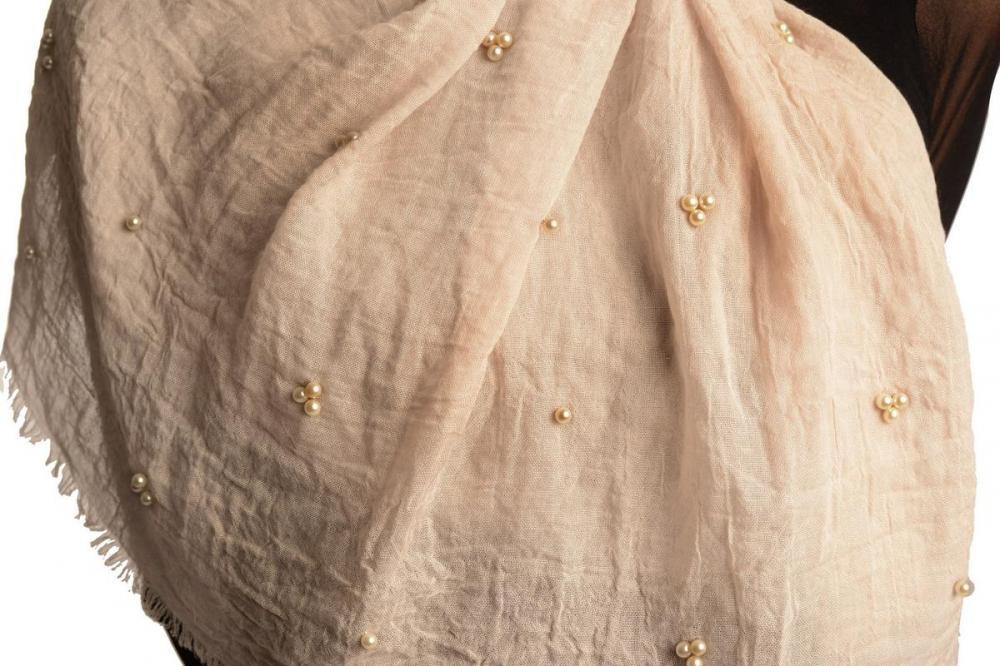 Liss Kiss Cream Beaded Crinkled Scarf - Scarf