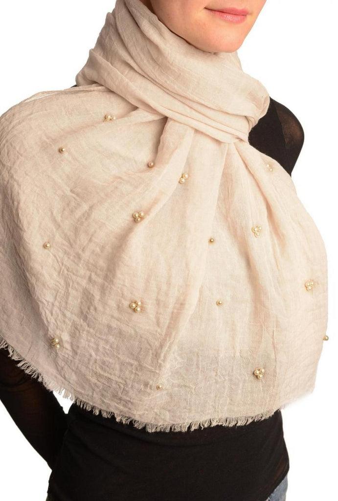 Liss Kiss Cream Beaded Crinkled Scarf - Scarf