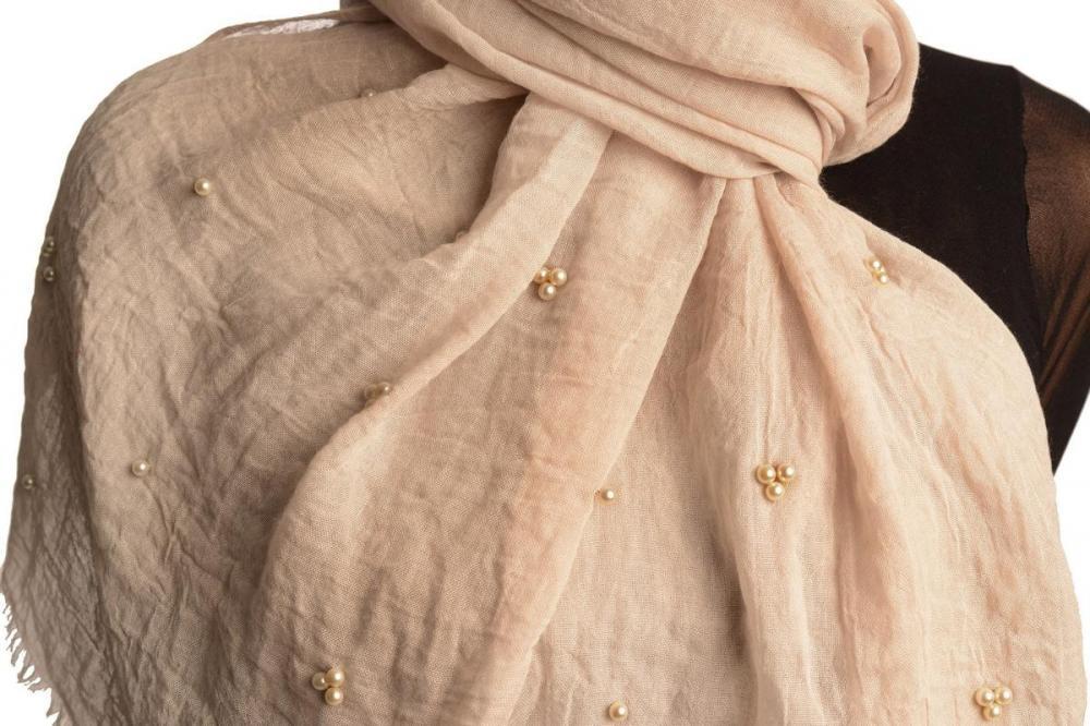 Liss Kiss Cream Beaded Crinkled Scarf - Scarf