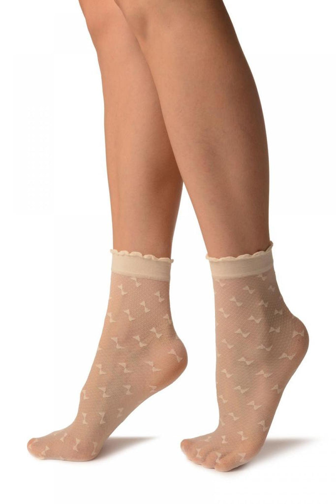 Liss Kiss Cream Little Bows Ankle High Socks - Socks