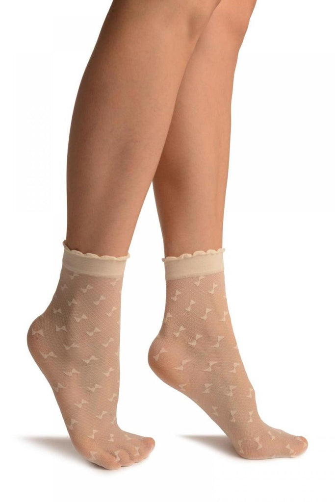 liss kiss Cream Little Bows Ankle High Socks - Socks
