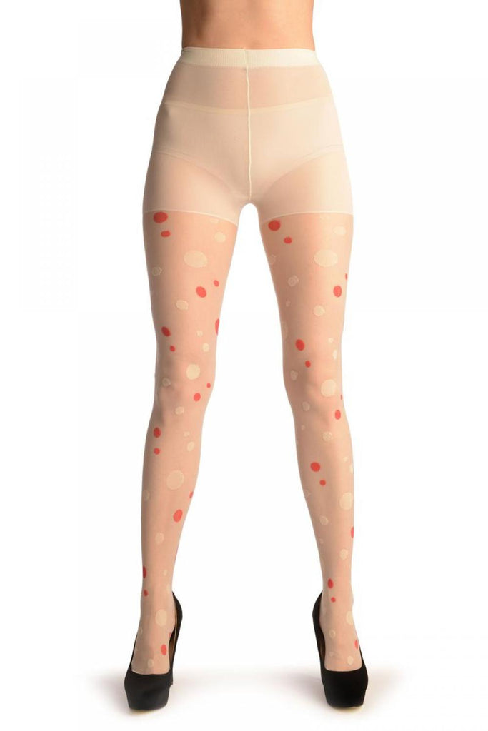 Liss Kiss Cream With Red & Cream Polka Dots - Tights
