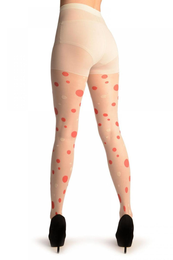 Liss Kiss Cream With Red & Cream Polka Dots - Tights