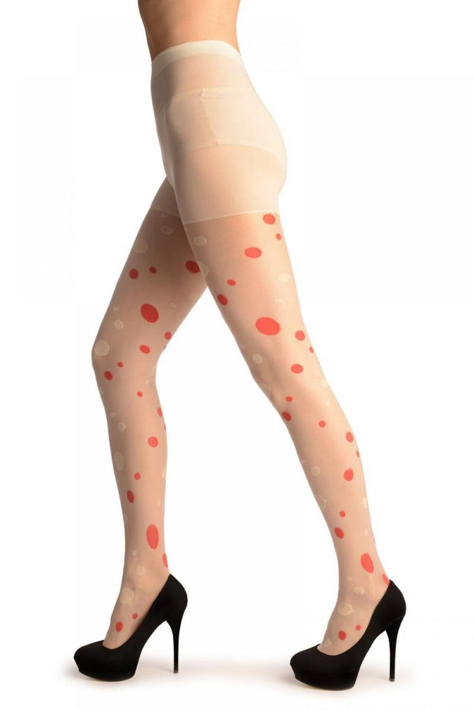 Liss Kiss Cream With Red & Cream Polka Dots - Tights