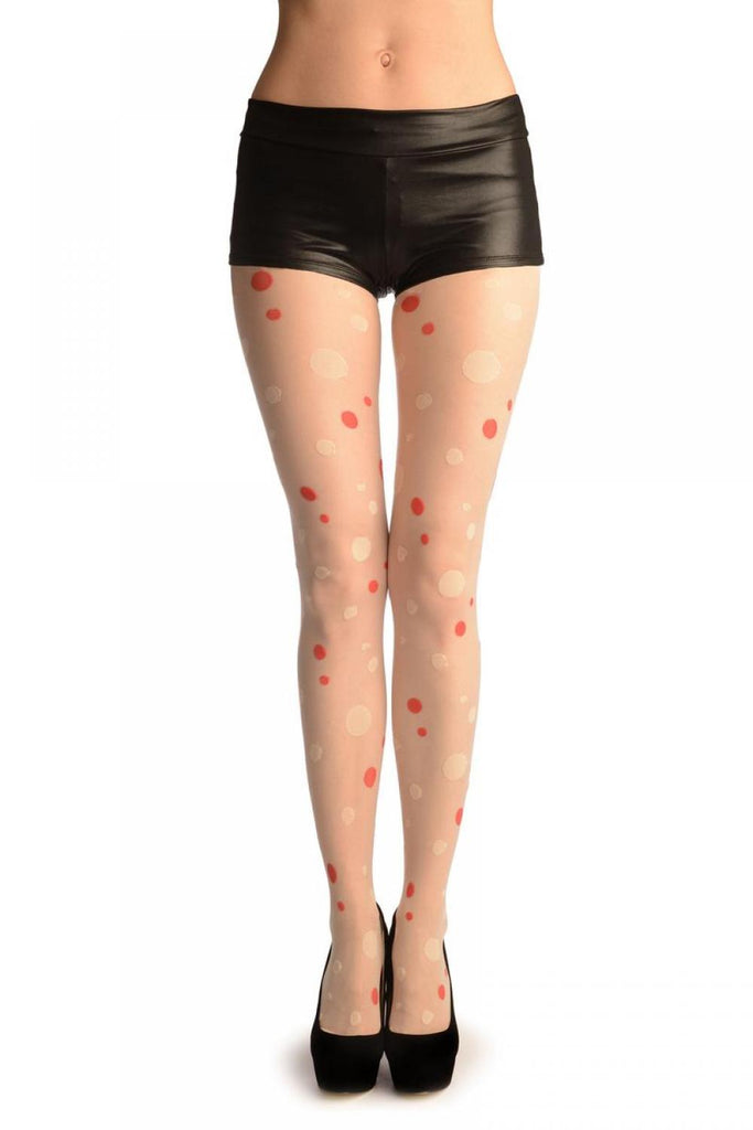 liss kiss Cream With Red & Cream Polka Dots - Tights
