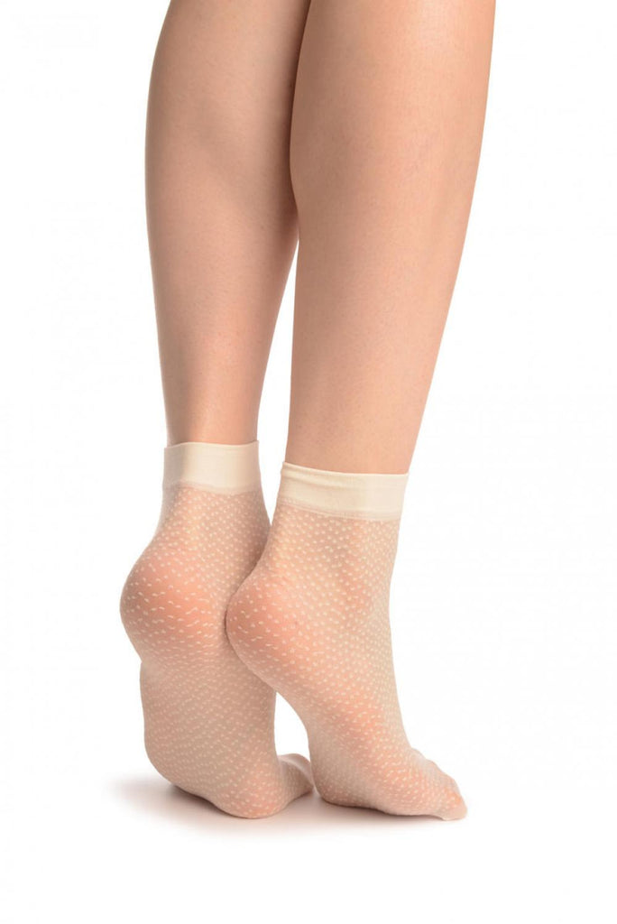 Liss Kiss Cream Woven Dots Ankle High Socks - Socks