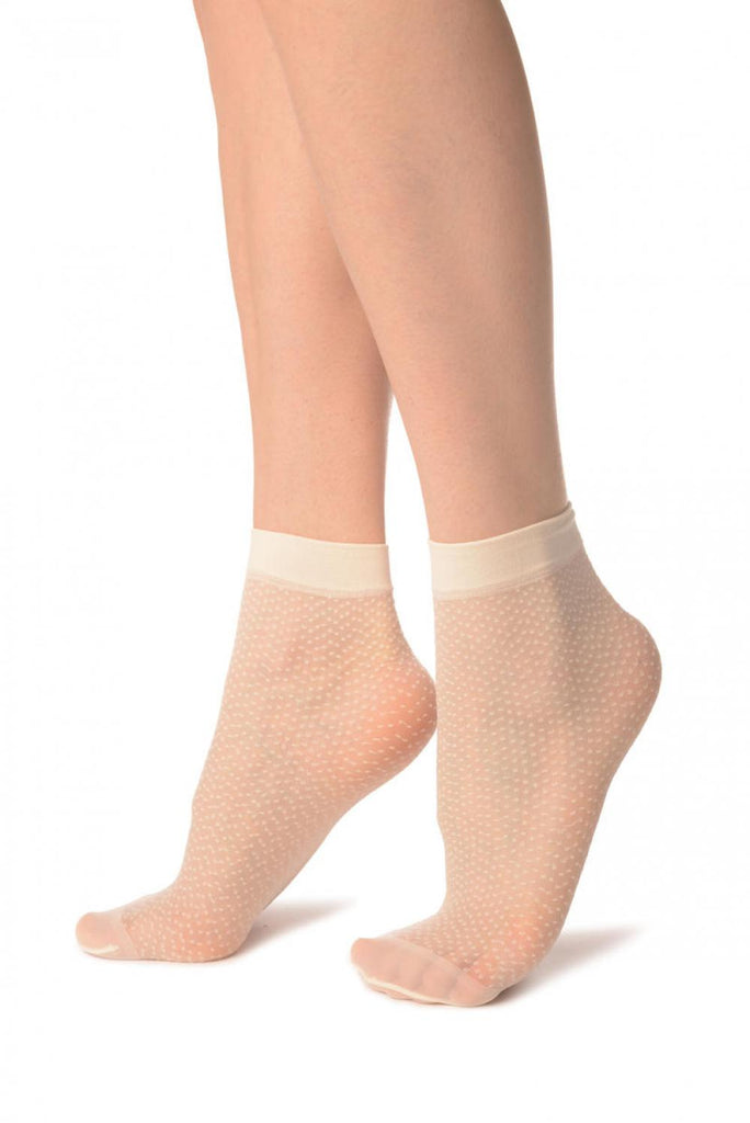 Liss Kiss Cream Woven Dots Ankle High Socks - Socks