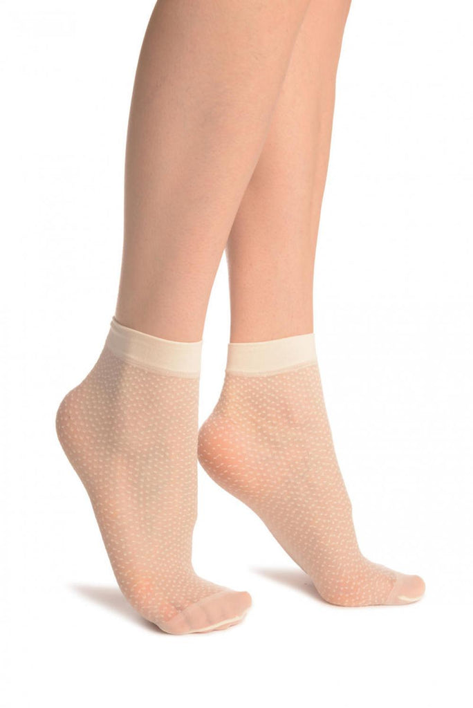 Liss Kiss Cream Woven Dots Ankle High Socks - Socks