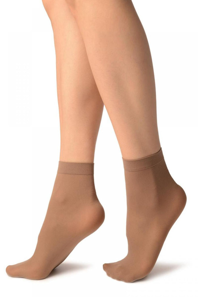 Liss Kiss Dark Beige Plain Ankle High Socks - Socks