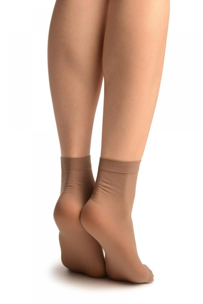 Liss Kiss Dark Beige Plain Ankle High Socks - Socks