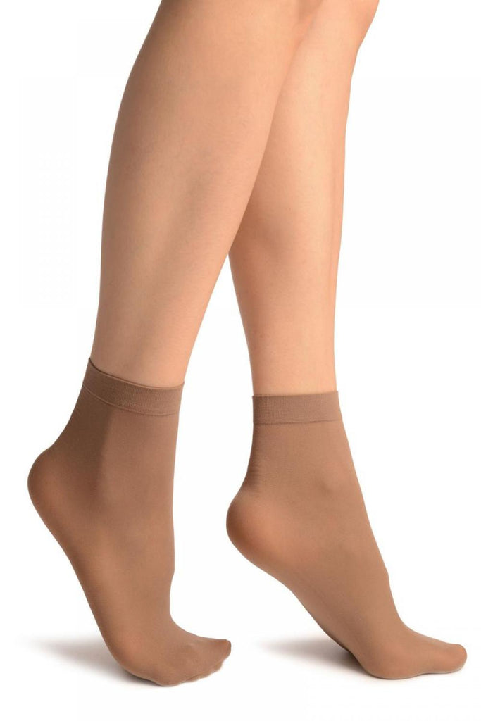 Liss Kiss Dark Beige Plain Ankle High Socks - Socks