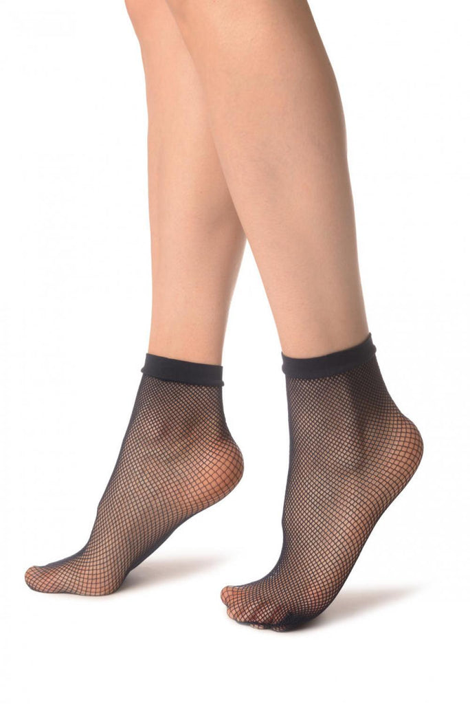 Liss Kiss Dark Blue Fishnet Ankle High Socks - Socks
