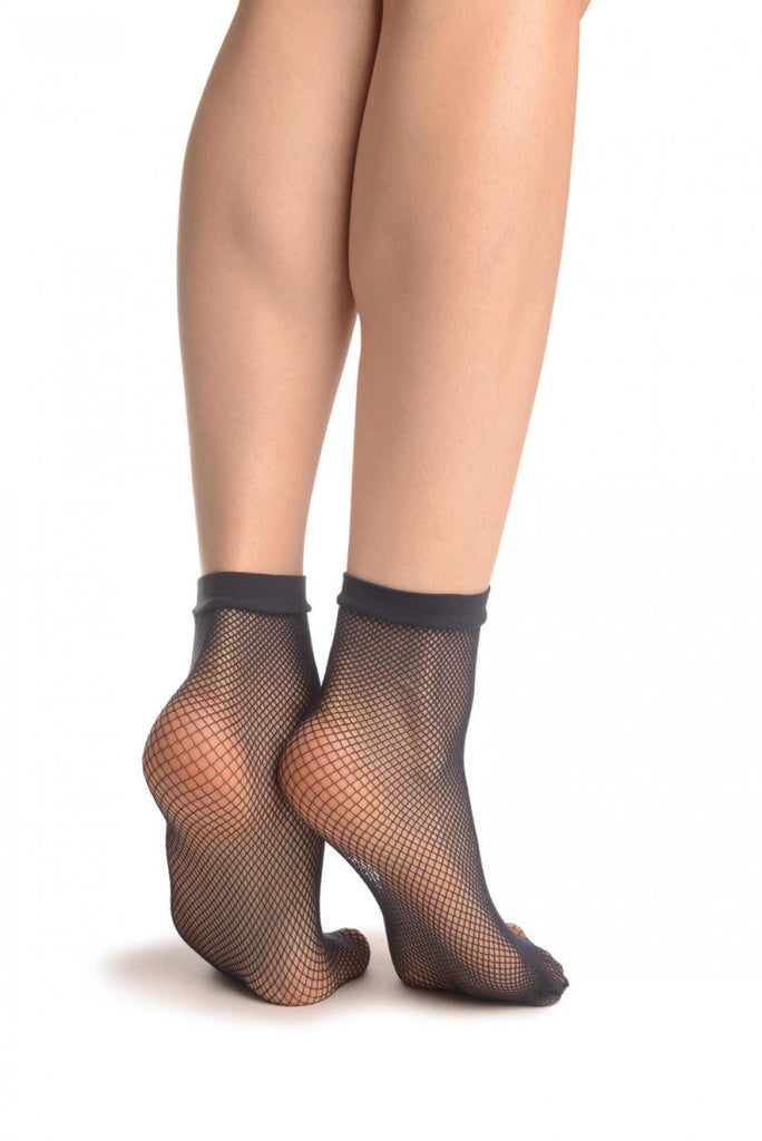 Liss Kiss Dark Blue Fishnet Ankle High Socks - Socks