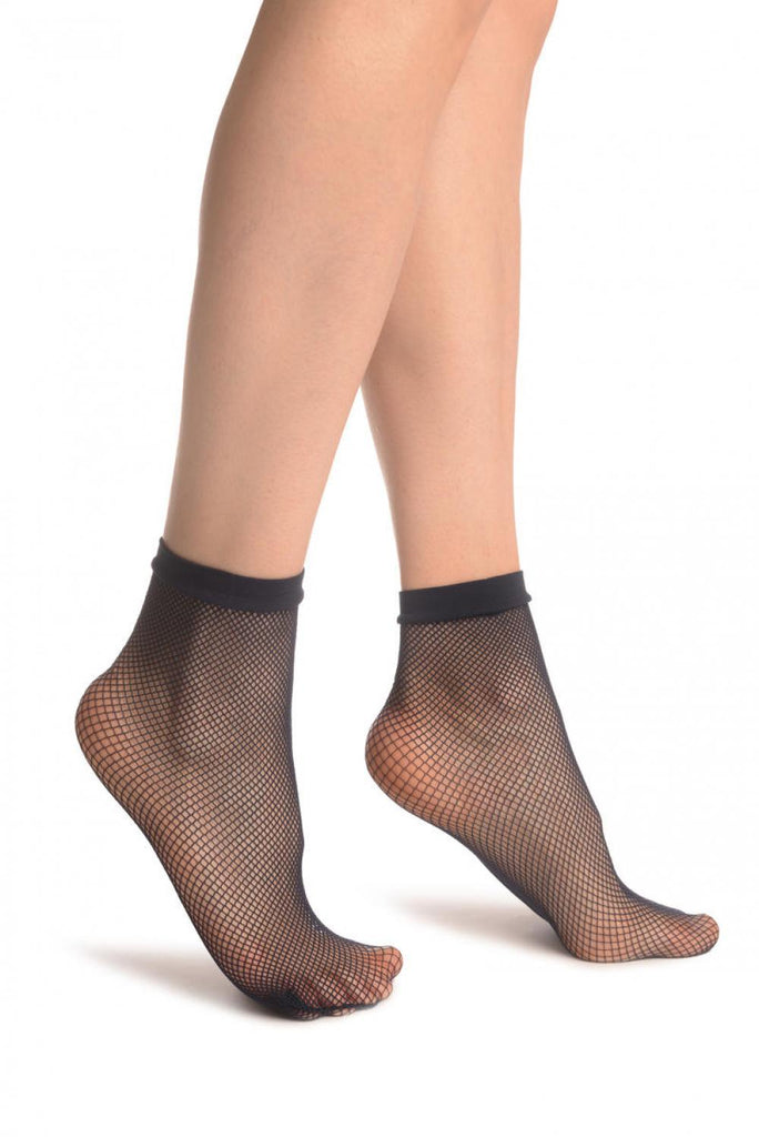 liss kiss Dark Blue Fishnet Ankle High Socks - Socks