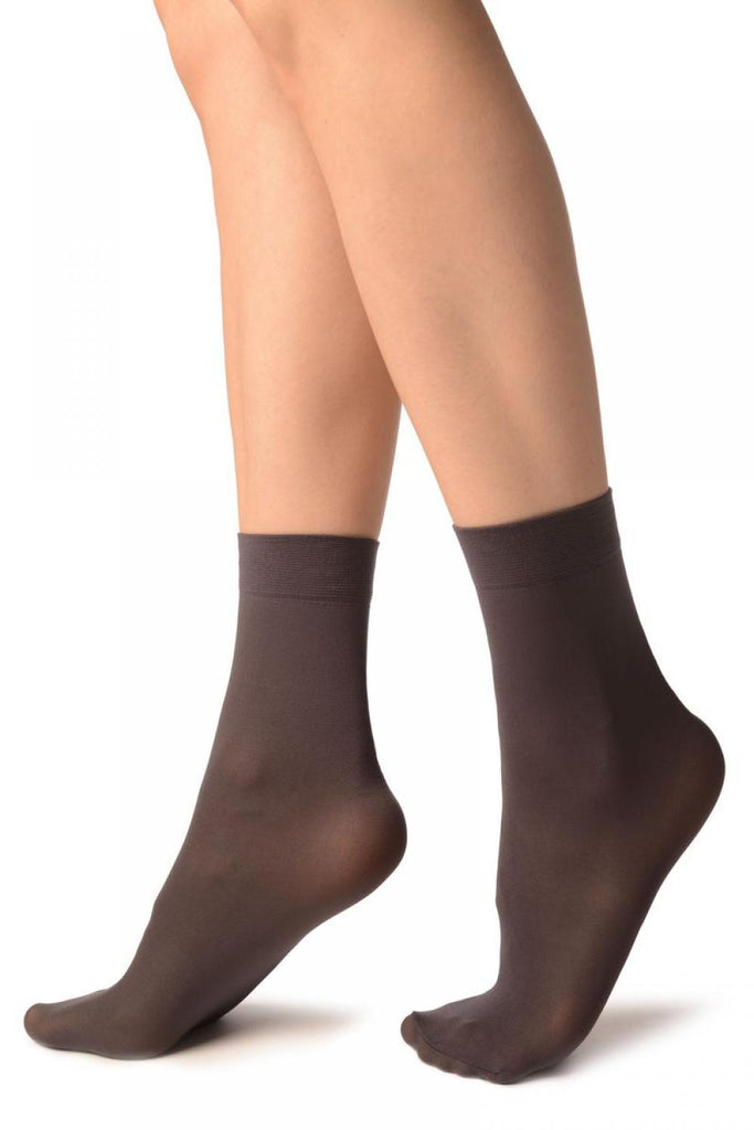 Liss Kiss Dark Grey Plain Ankle High Socks - Socks