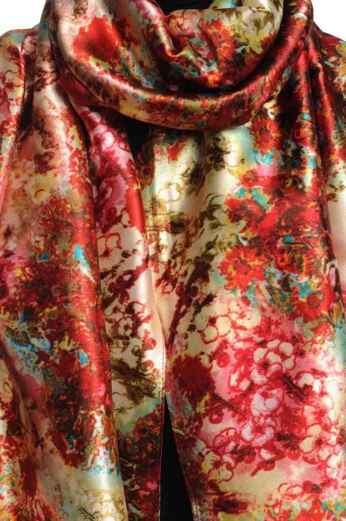 Liss Kiss Dark Red & Beige Lilac Flowers - Scarf