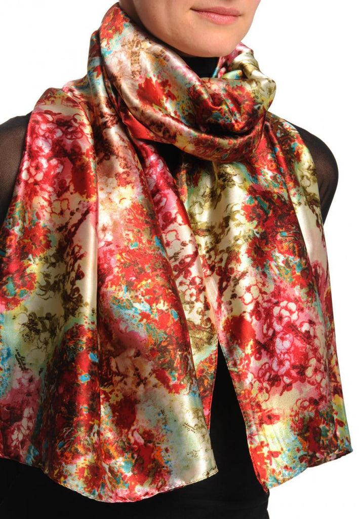 Liss Kiss Dark Red & Beige Lilac Flowers - Scarf