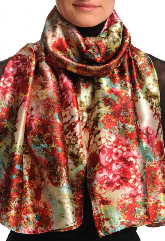 liss kiss Dark Red & Beige Lilac Flowers - Scarf