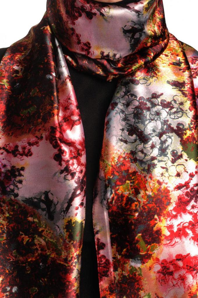 Liss Kiss Dark Red & Grey Lilac Flowers - Scarf