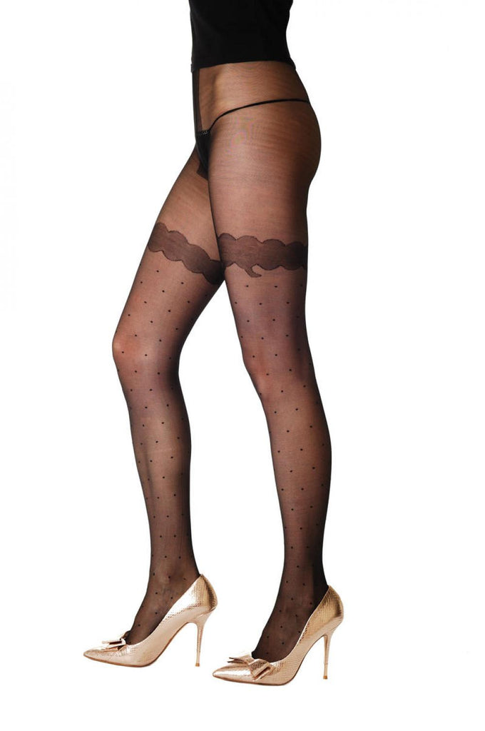 Liss Kiss Dotted With Garter And Bow - Tights