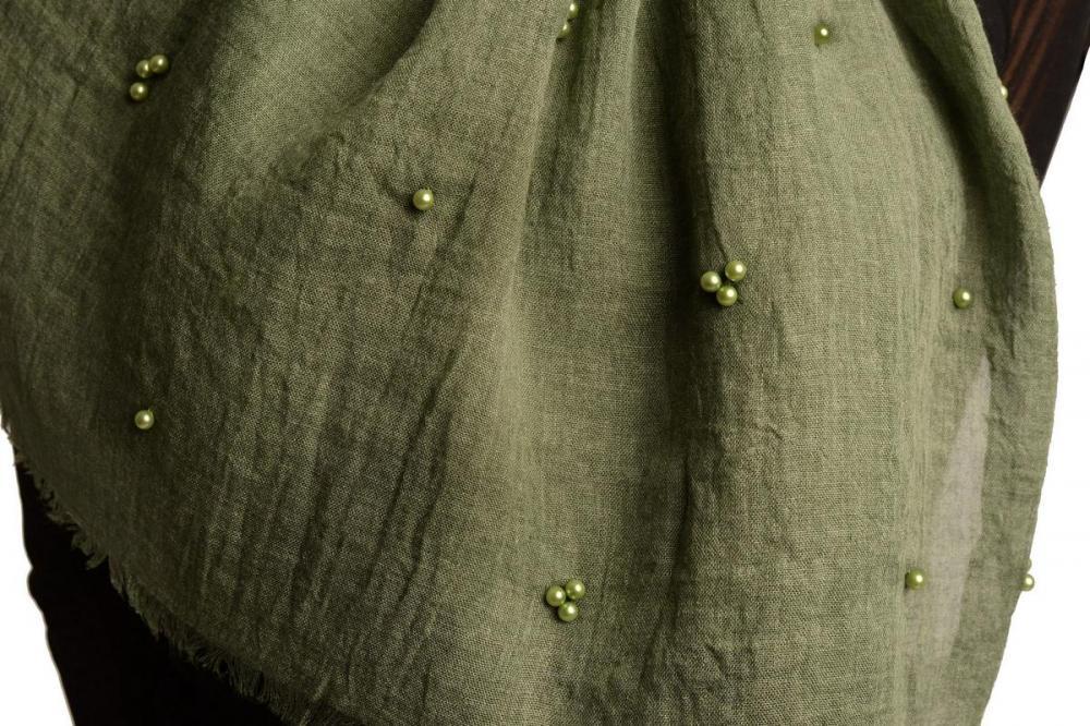 Liss Kiss Fern Green Beaded Crinkled Scarf - Scarf