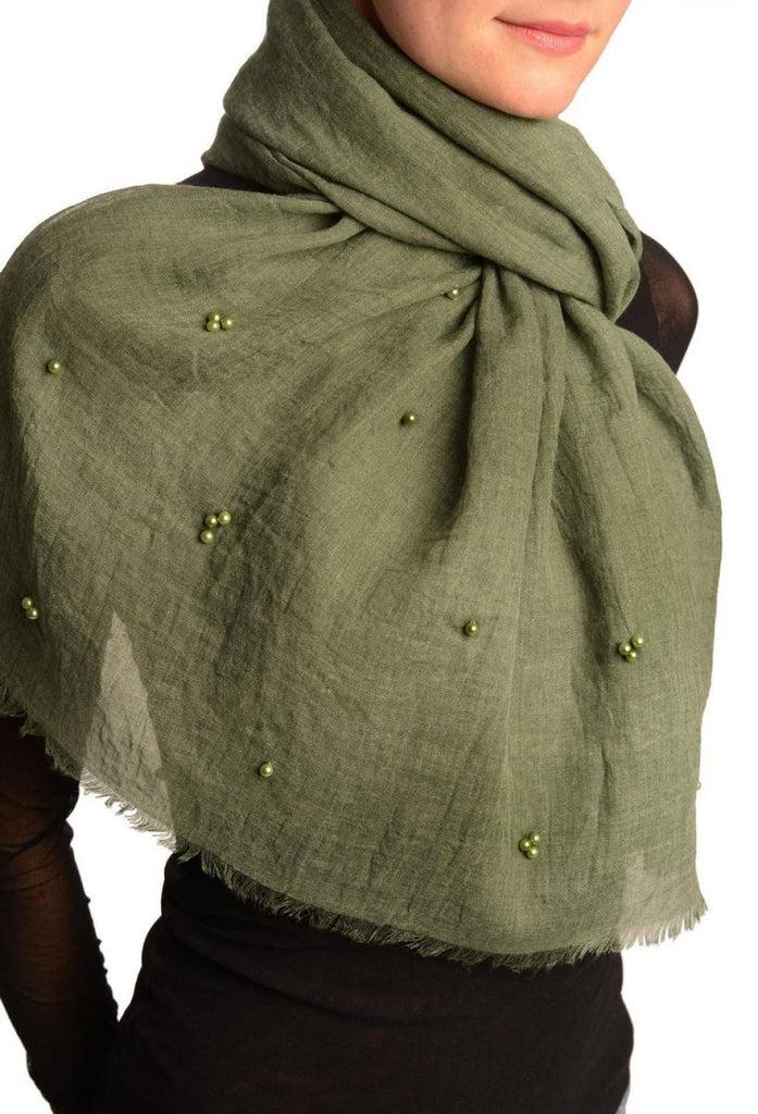 Liss Kiss Fern Green Beaded Crinkled Scarf - Scarf