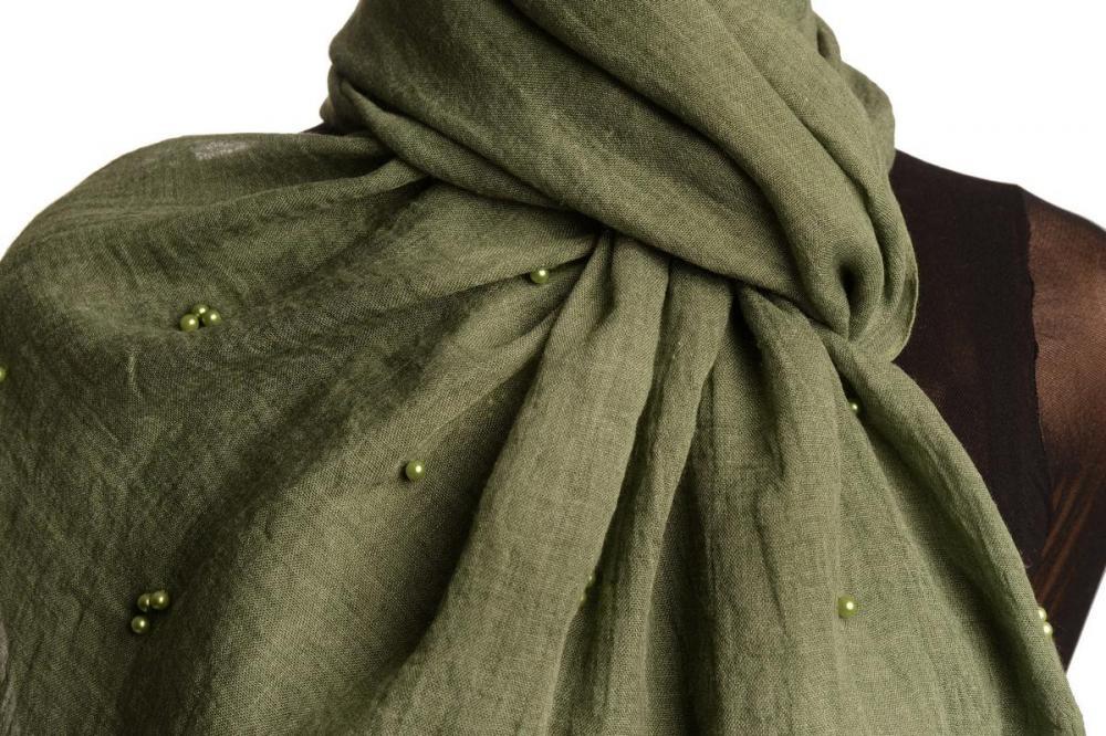 Liss Kiss Fern Green Beaded Crinkled Scarf - Scarf