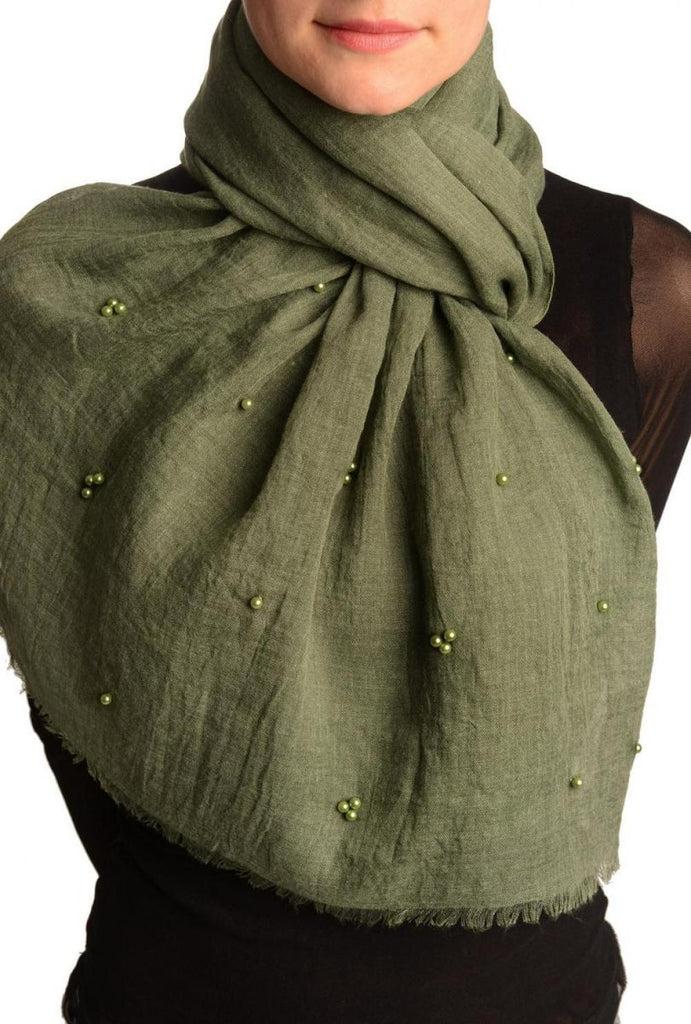 liss kiss Fern Green Beaded Crinkled Scarf - Scarf
