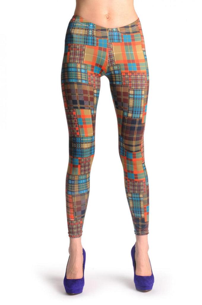 Liss Kiss Green & Brown Checkered - Leggings
