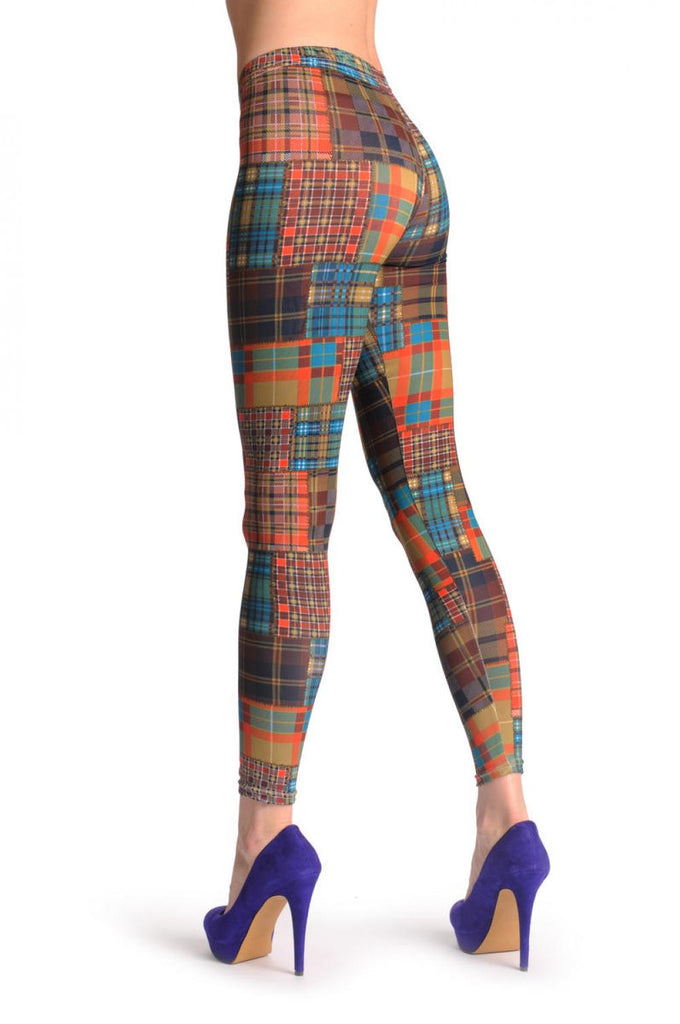 Liss Kiss Green & Brown Checkered - Leggings