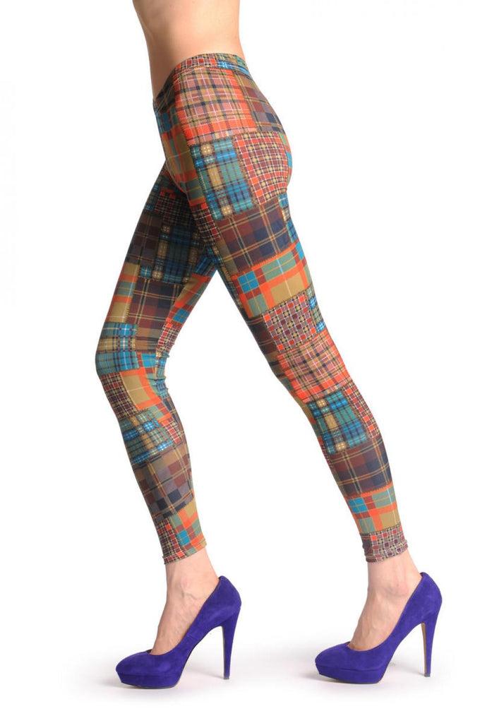 Liss Kiss Green & Brown Checkered - Leggings
