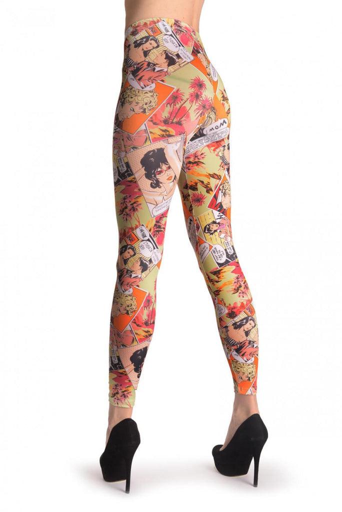 Liss Kiss Green & Orange Comics Episode - Leggings