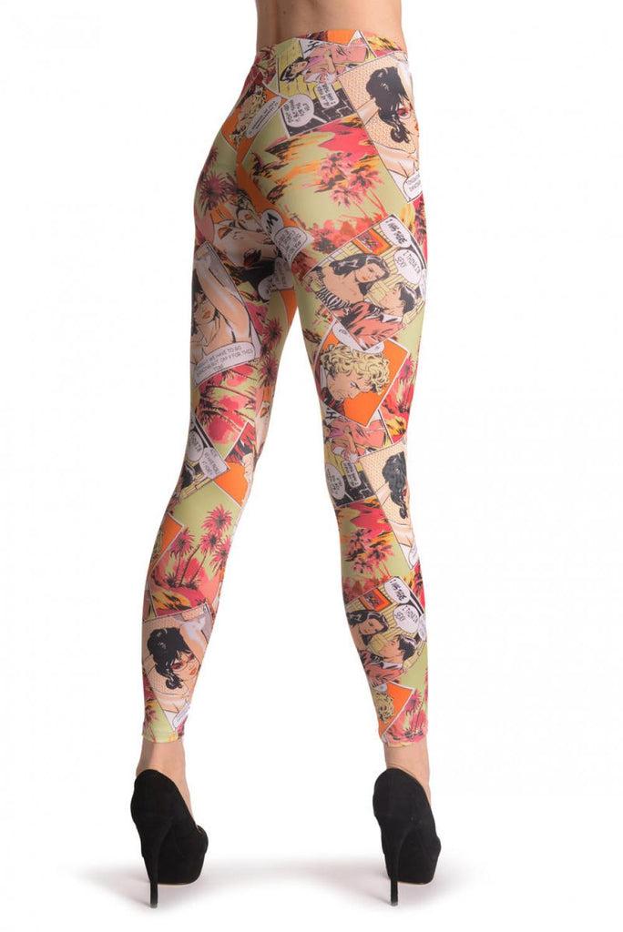 Liss Kiss Green & Orange Comics Episode - Leggings