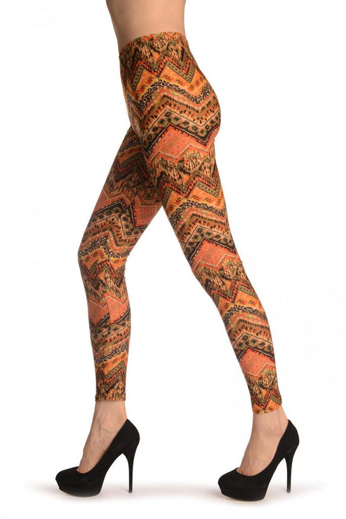 Liss Kiss Green & Orange Kaleidoscope - Leggings