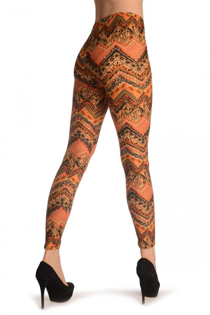 Liss Kiss Green & Orange Kaleidoscope - Leggings