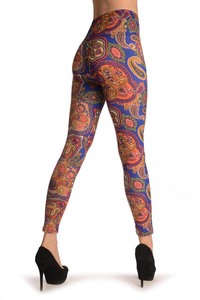 Liss Kiss Green & Orange Peisley On Blue - Leggings