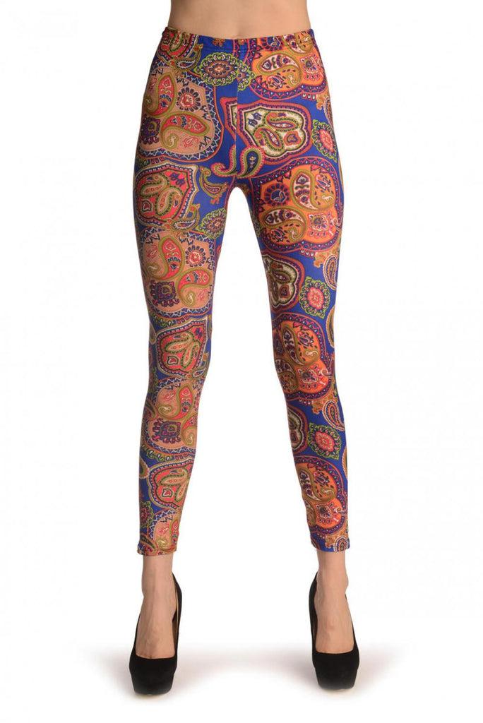 Liss Kiss Green & Orange Peisley On Blue - Leggings