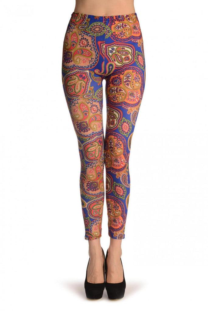 liss kiss Green & Orange Peisley On Blue - Leggings