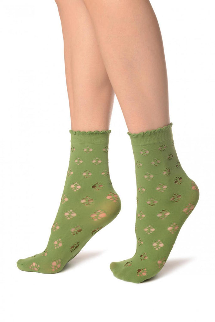 Liss Kiss Green Viola Lace Ankle High Socks - Socks