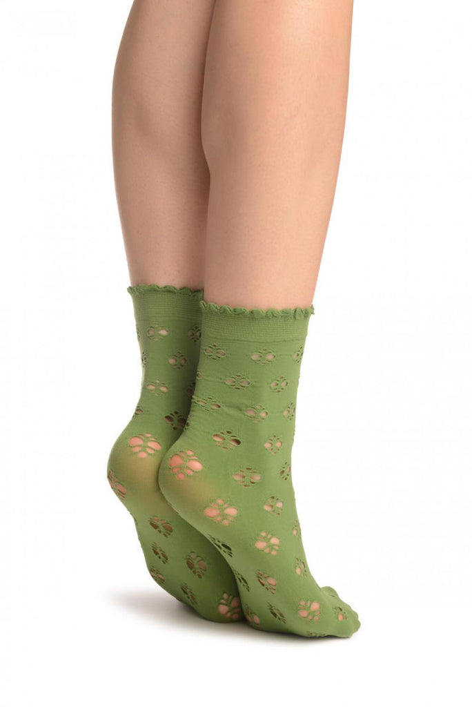 Liss Kiss Green Viola Lace Ankle High Socks - Socks