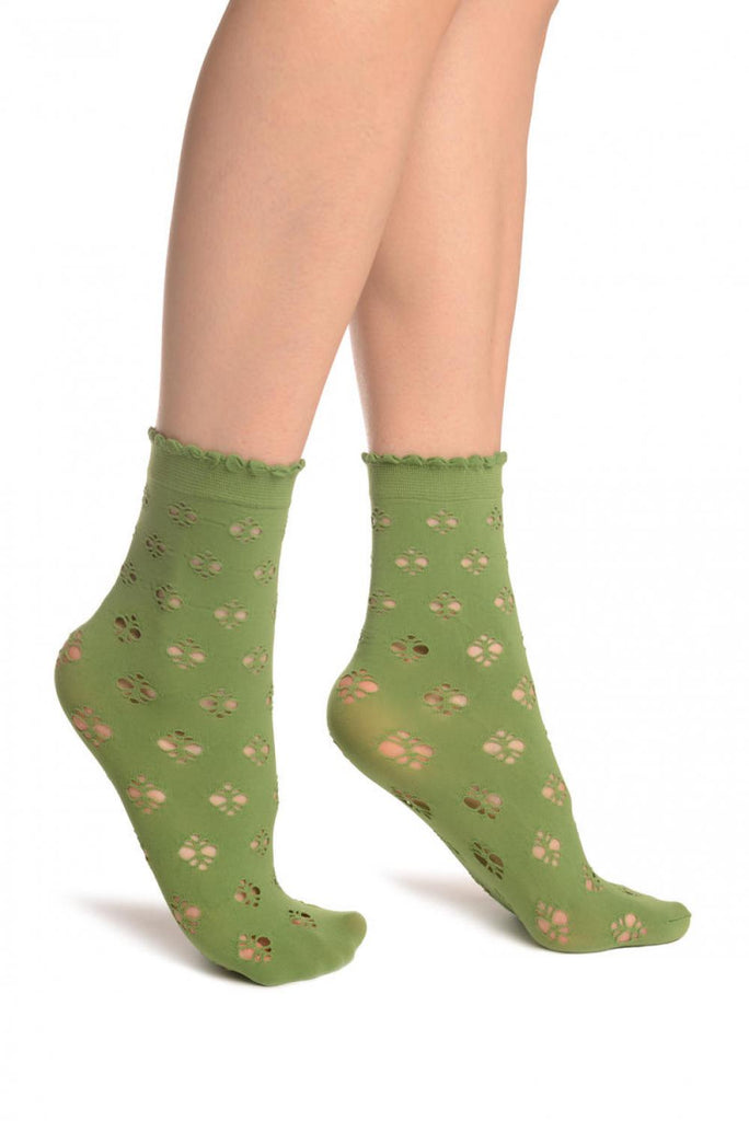 liss kiss Green Viola Lace Ankle High Socks - Socks